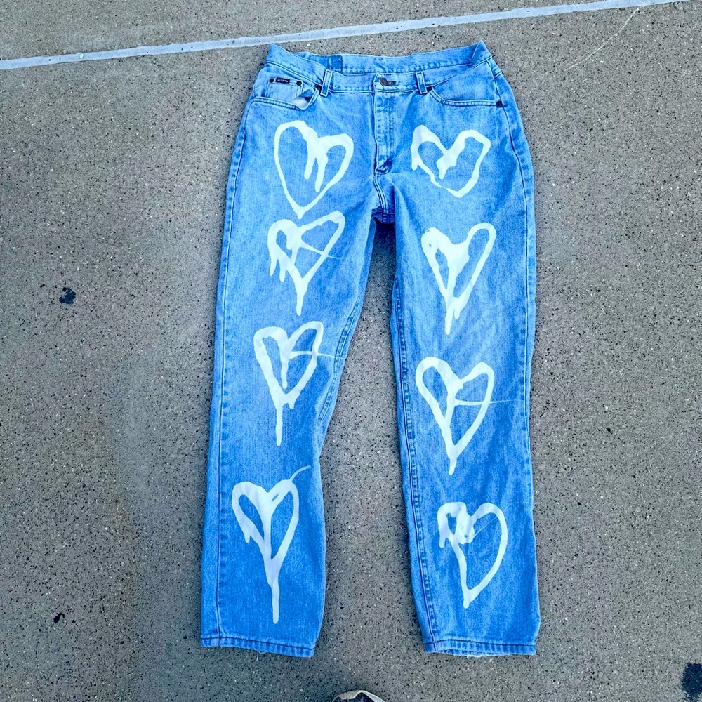 Custom Bleach Dyed Drippy Hearts Vintage 90s Riders by Lee  Jeans - 18